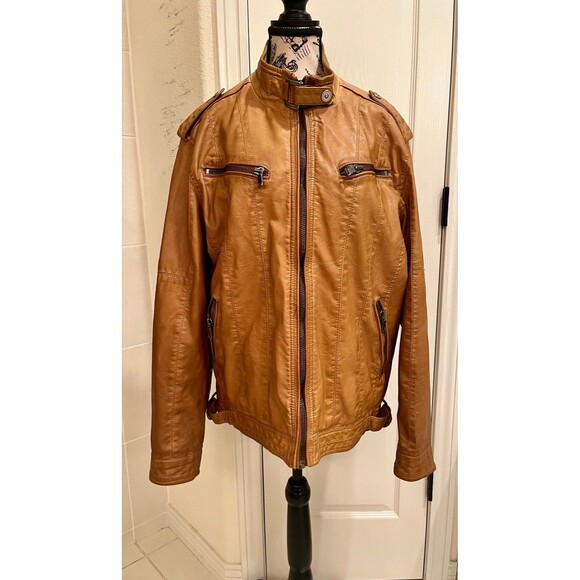 EUC Women’s Leather Look Vicose Pronto Uomo Blue Camel Jacket Large - Picture 1 of 11